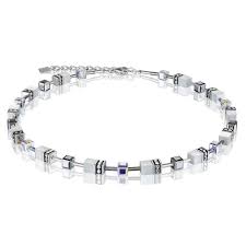 Coeur de Lion Stainless Steel White Rock Crystal Geo Cube Necklace 4020/10-1400