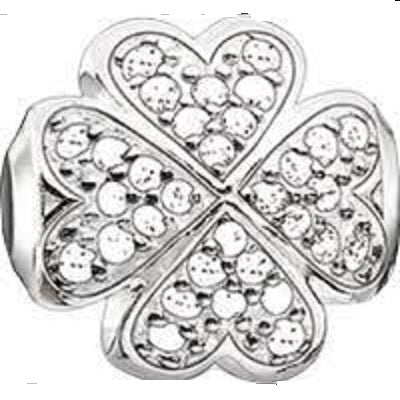 Thomas Sabo Sterling Silver CZ set Cloverleaf Karma Bead charm ref K0171-051-14