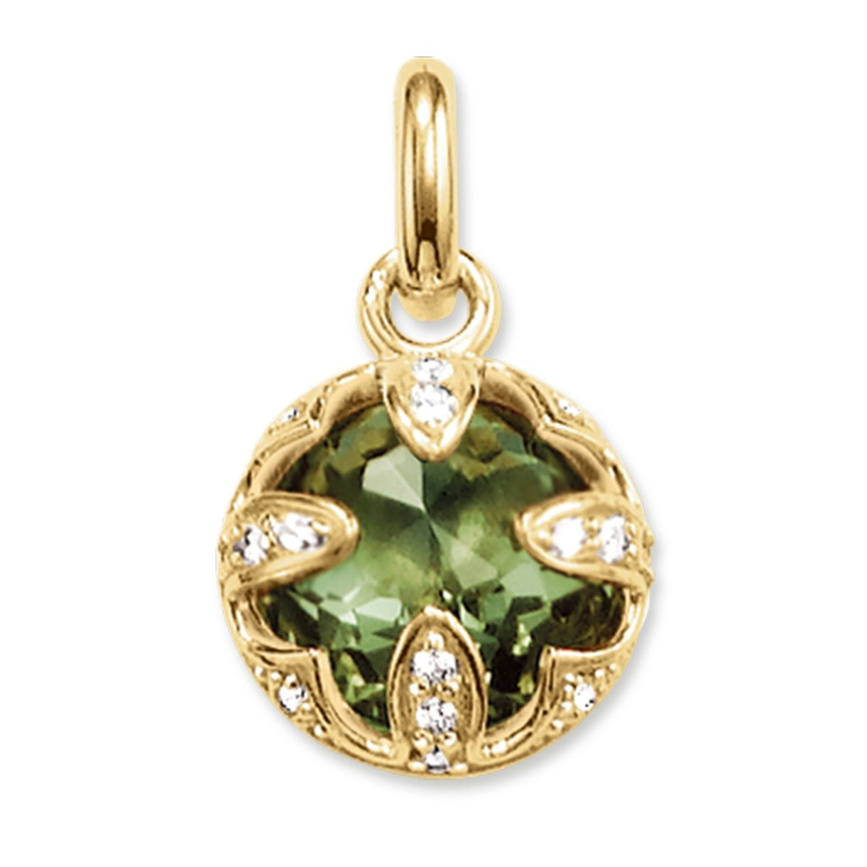 THOMAS SABO Gold Plated Green Cubic Zirconia Round Pendant ref PE685-632-6