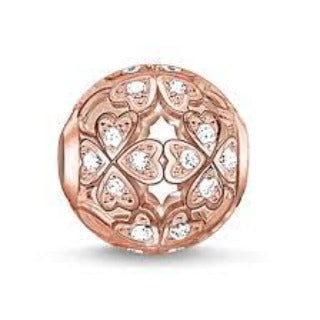 Thomas Sabo sterling silver Rose gold plated CZ set Clover Karma Bead charm ref K0139-416-14