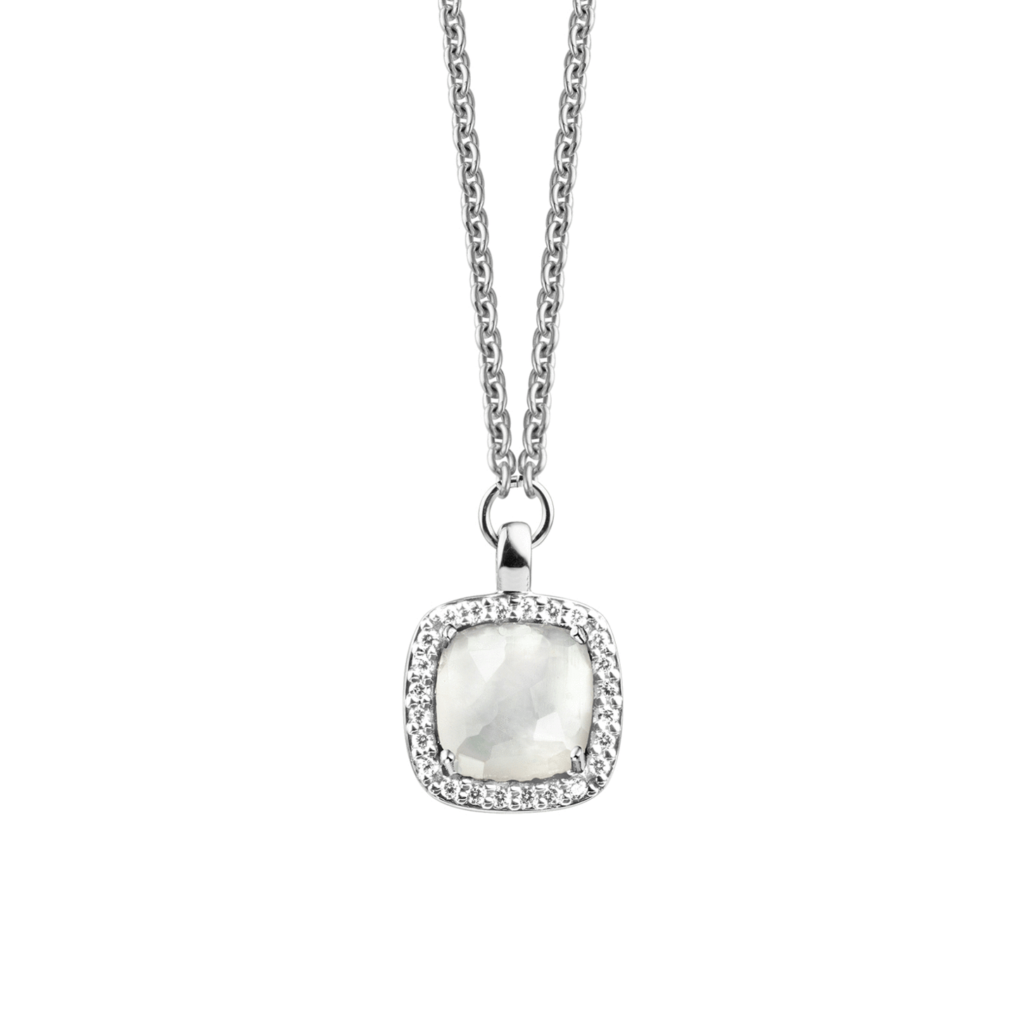 Ti Sento Stirling Silver MOP and CZ set pendant on chain ref 3792MW/42