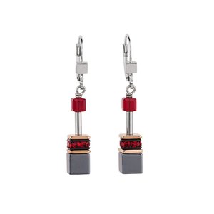Coeur De Lion Stainless Steel Red Geo cube drop earrings 4015/20-0300