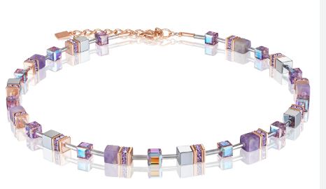 Coeur de Lion Geo Cube Stainless Steel Lilac Necklace 4017/10-0829