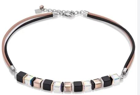 Coeur De Lion Black Beige Geo Cube Necklace 4733/10-1620