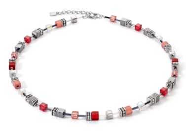 Coeur De Lion Stainless Steel Geo Cube Multi Colour Red Necklace 5012/10-0300