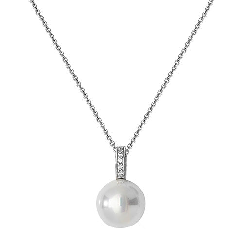 Sterling Silver with Fresh Water Pearl & CZ Pendant on Chain