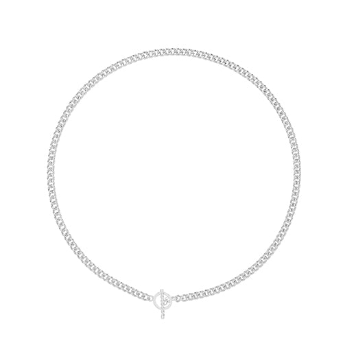 Sterling Silver Ladies Curb Links Necklace with T Bar 16"