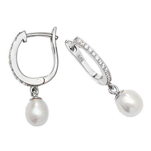 Sterling Silver Fresh Water Pearls and Cubic Zirconia Earrings