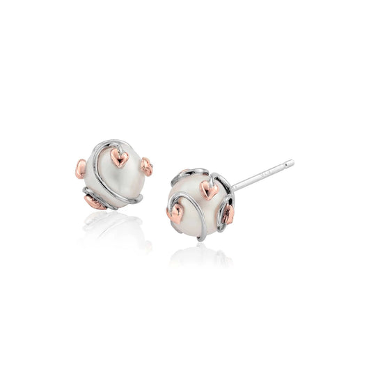 3STOLCPE Clogau Sterling Silver/9ct gold Tree of Life Caged Pearl Stud earrings