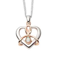 Clogau 3SDWP Silver/9ct Gold Dwynwen Opal Heart Pendant on 18"/22inch chain