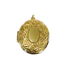 Load image into Gallery viewer, 9ct yellow gold Oval  Celtic design Locket pendant with engraved back 3cms width x 3.5cms length cms

