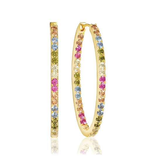 SJ-E2313-XCZ-YG SIF JAKOBS Ellisse Hoop 18 karat gold plated 925 Sterling Silver, polished surface, and handset with facet cut multi-coloured zirconia.