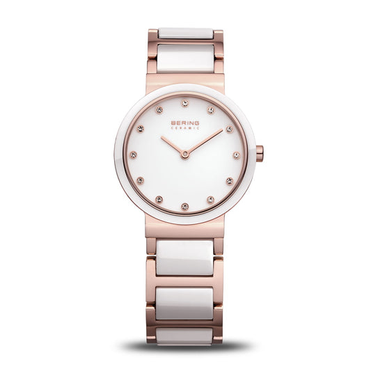 Bering Ladies White Ceramic with Rose Gold Bracelet Watch 10729-766