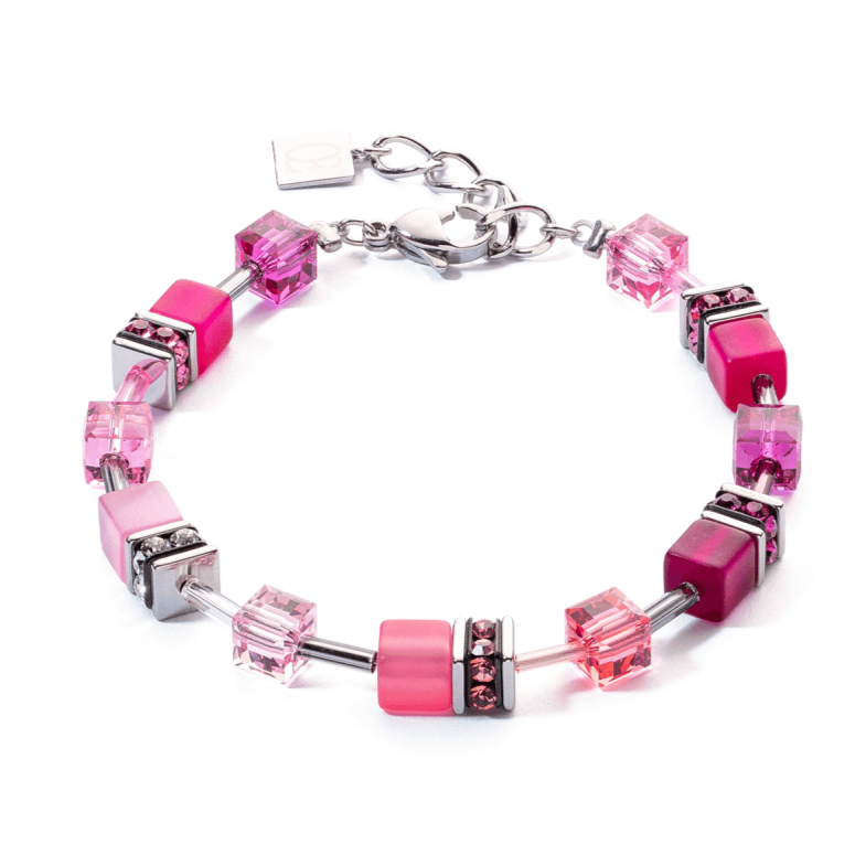 2838/30-0422 Coeur De Lion Stainless Steel Geo-Cube iconic Viva Magenta Pink Bracelet