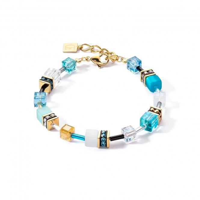 2838/30-0616  Coeur De Lion Stainless Steel Geo-Cube iconic Turquoise Gold Bracelet