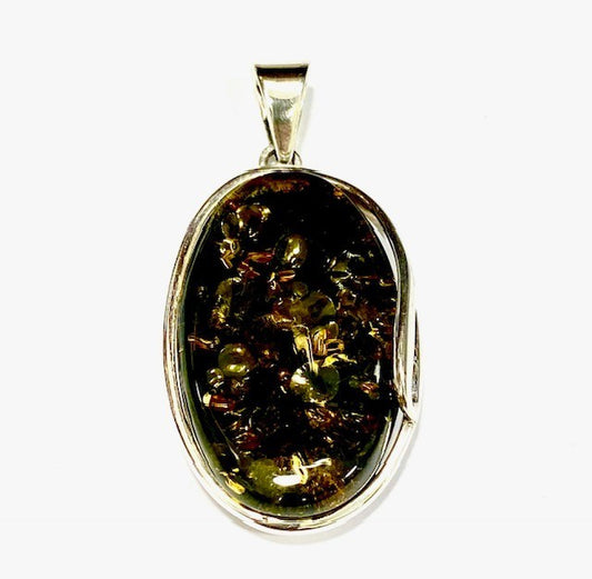 Silver Green Amber Pendant