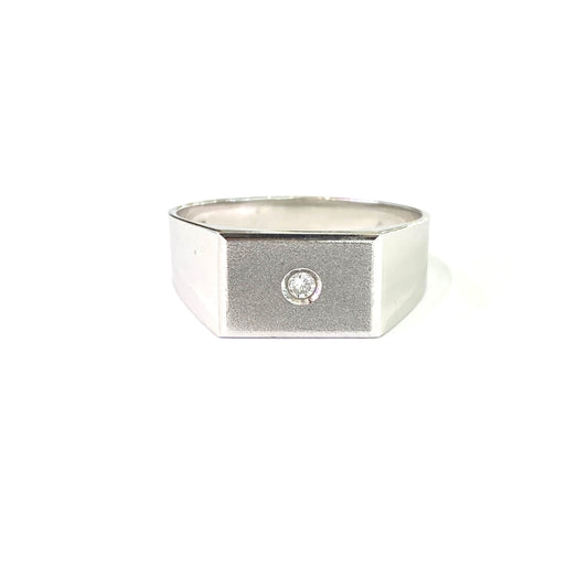 9ct White Gold Diamond Signet Ring Size U