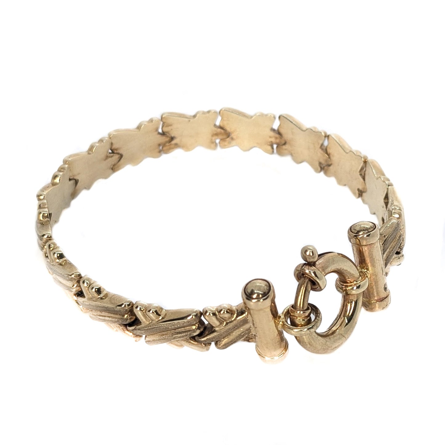 9ct Yellow Gold, matt & polish cross style bracelet