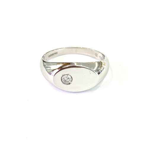 9ct White Gold Diamond Signet Ring Size U