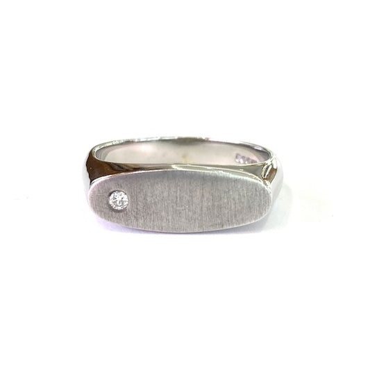 9ct White Gold Diamond Signet Ring Size V