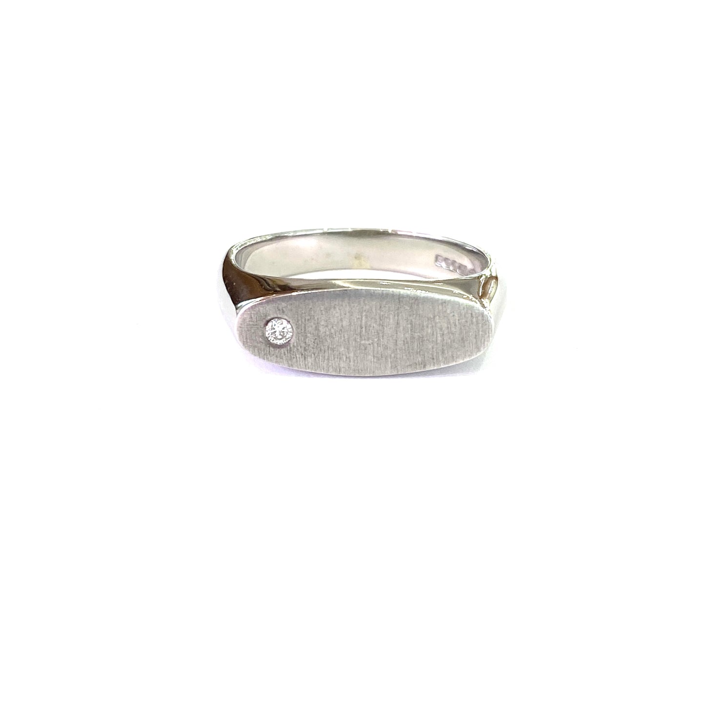 9ct White Gold Diamond Signet Ring Size V
