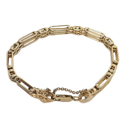9ct Yellow Gold 3 Bars Gate Bracelet with Safety Chain 7.5"