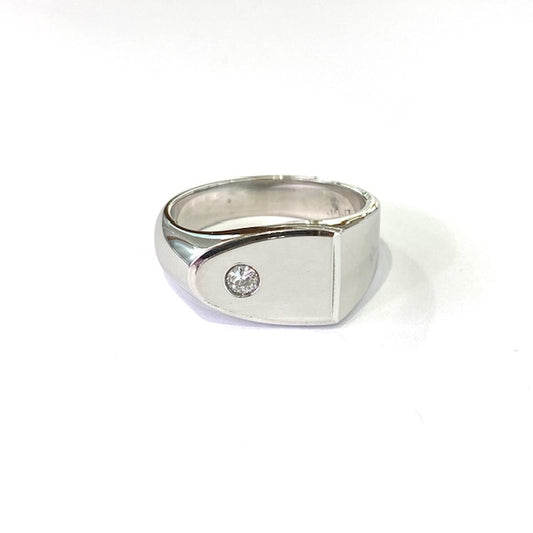 9ct White Gold Diamond Signet Ring Size T