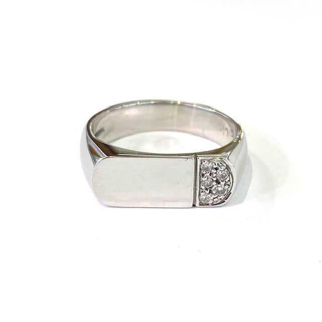 9ct White Gold Diamond Signet Ring Size U