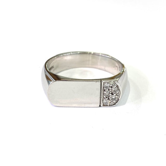 9ct White Gold Diamond Signet Ring Size U