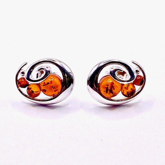 A27410130A Silver Amber set stud earrings 16.3mm x 12.3mm