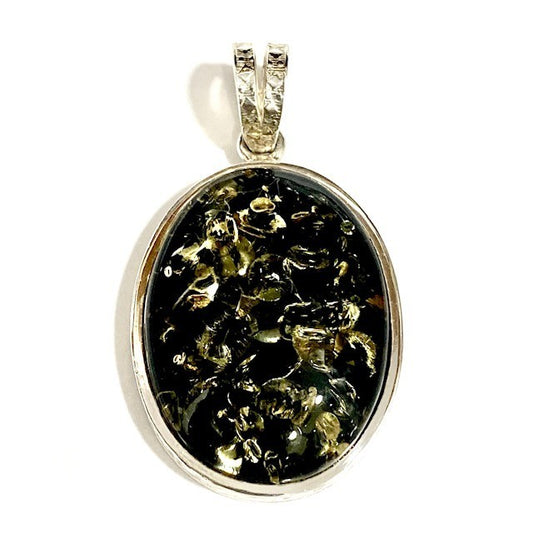 Silver Green Amber Pendant