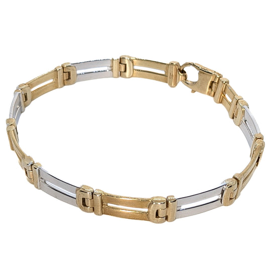 9ct Yellow & White Gold, Two-tone, Parallel Bar-Style, Hinge Link Bracelet 8.5"