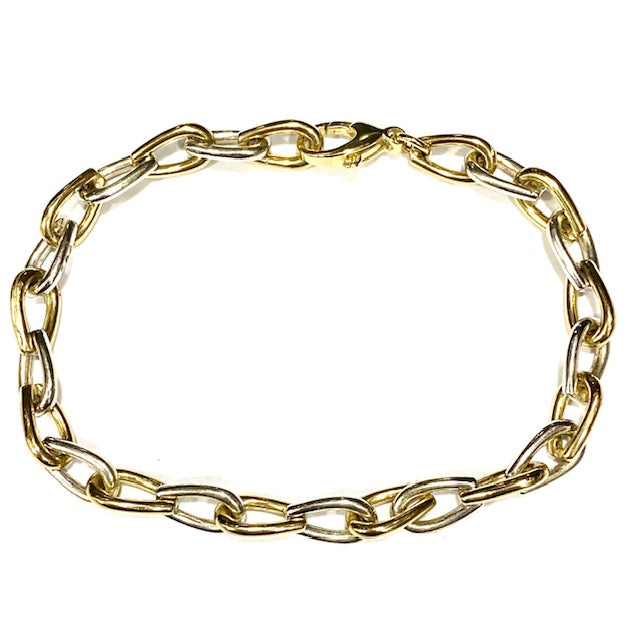 9ct Yellow &amp; White Gold Two-tone 7.5" Link Hand Made Bracelet