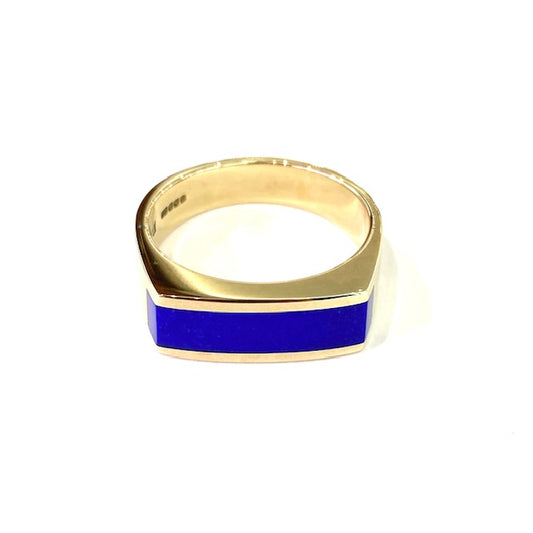 9ct Yellow Gold Handmade Lapis Lazuli Signet Ring Size Q.5