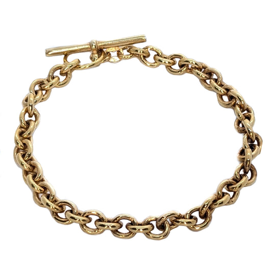 9ct Yellow Gold, Round Belcher Chain, T-bar Bracelet 7.5"