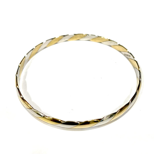 9ct Yellow & White Gold, Two-Tone, Handmade, Twisted Slave Bangle