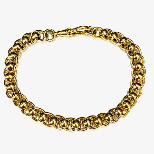 9ct Yellow Gold Hand Made Roller Ball 7.5" Bracelet with Swivel