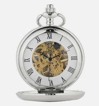 Load image into Gallery viewer, 1885/S Pewter Chrome Plated Skeleton Pocket Watch (Father of the Bride)
