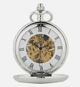 1885/S Pewter Chrome Plated Skeleton Pocket Watch (Father of the Bride)