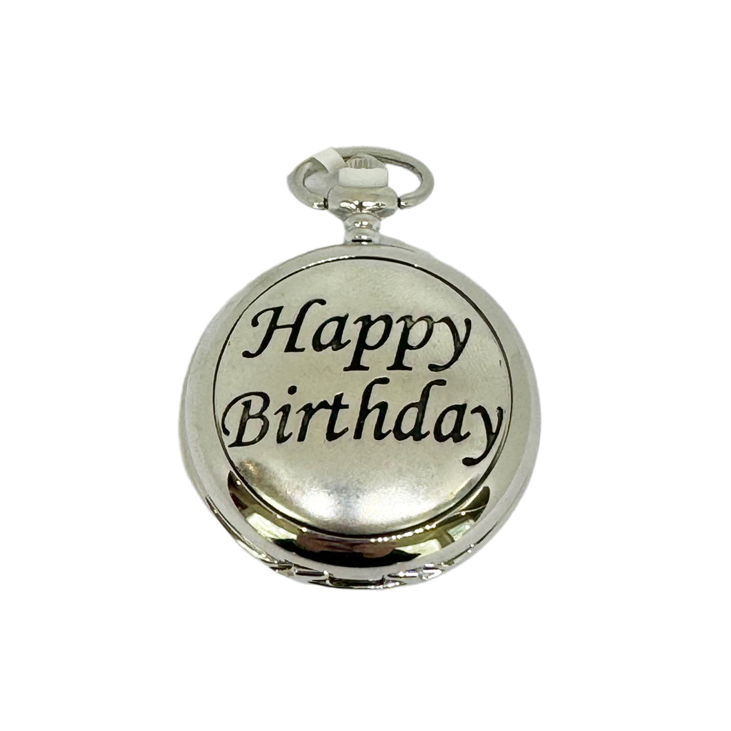 1901Q/SS Happy Birthday Pewter chrome plated Pocket watch