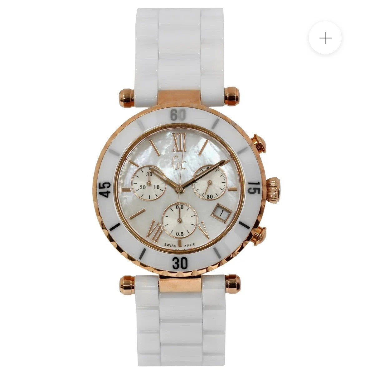 GC Ladies Rose gold White Ceramic Diver Chic Chronograph Watch ref I47504M1