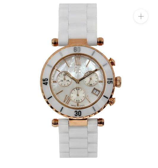 GC Ladies Rose gold White Ceramic Diver Chic Chronograph Watch ref I47504M1