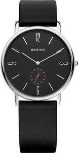Bering Gents S/S round face watch on Black Leather strap 13739-402