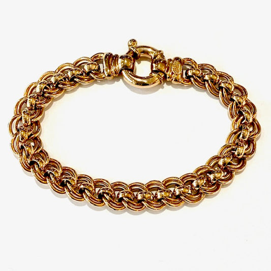 9ct  Rose Gold  Double Curb Roller Ball Links Bracelet