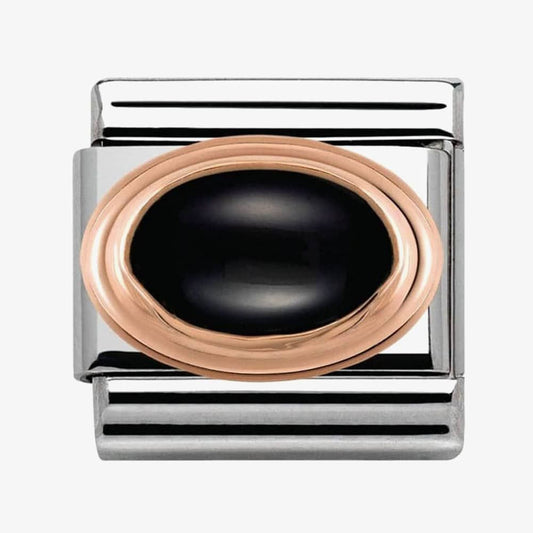 Nomination Classic 9ct Rose Gold Oval Black Agate Set Charm 430501/02