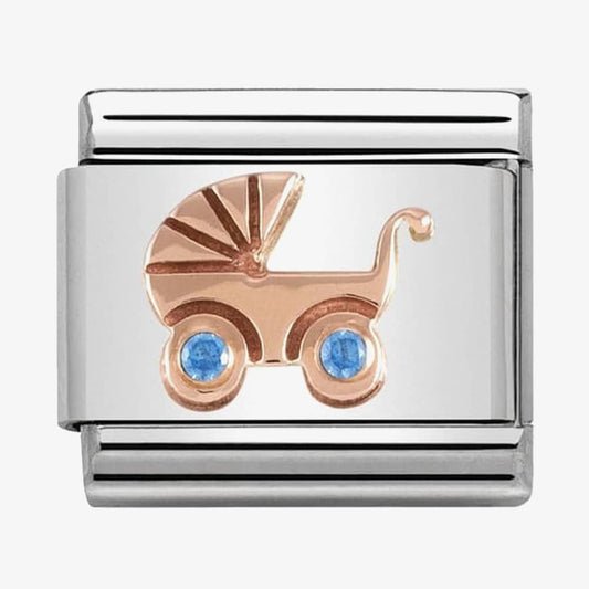 Nomination Classic 9ct Rose Gold Blue Cubic Zirconia Set Pram Charm 430305/05