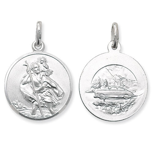 Silver Round Double Sided St Christopher Pendant