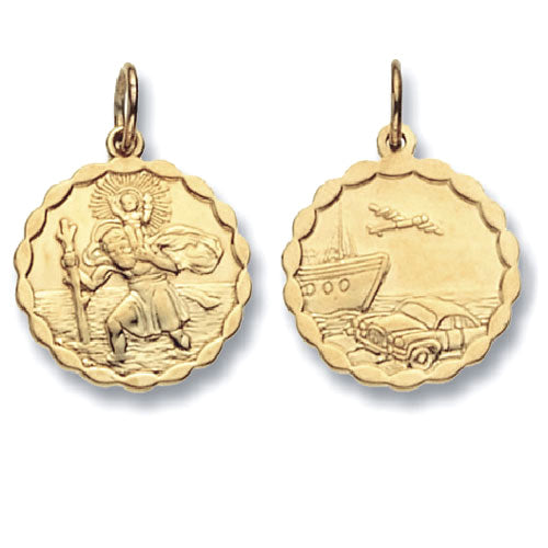 9ct Yellow Gold Round Double Sided St Christopher Pendant