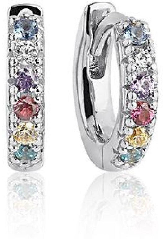 SJ-E1066-XCZ Ellera Silver coloured CZ set hoop earrings