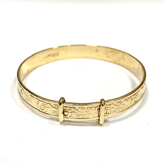 9ct Gold Baby Engraved Expander Bangle Preloved